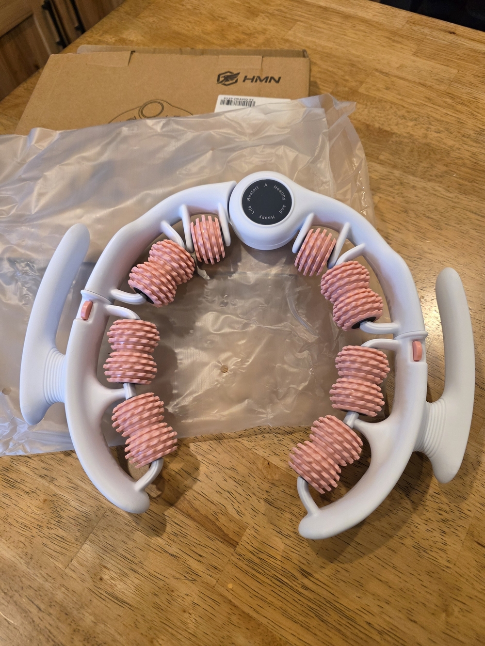 Source Unknown White Handheld Roller Massager with Pink Rollers